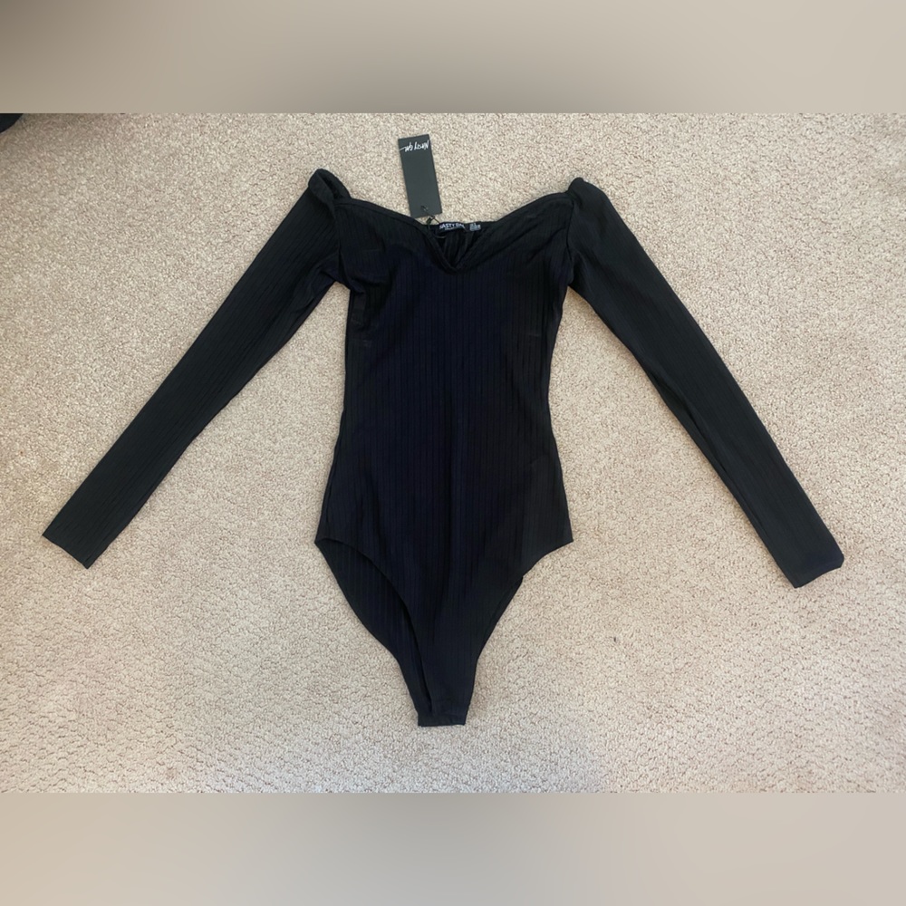 Brand new nasty gal black off or on the shoulder black long sleeve bodysuit